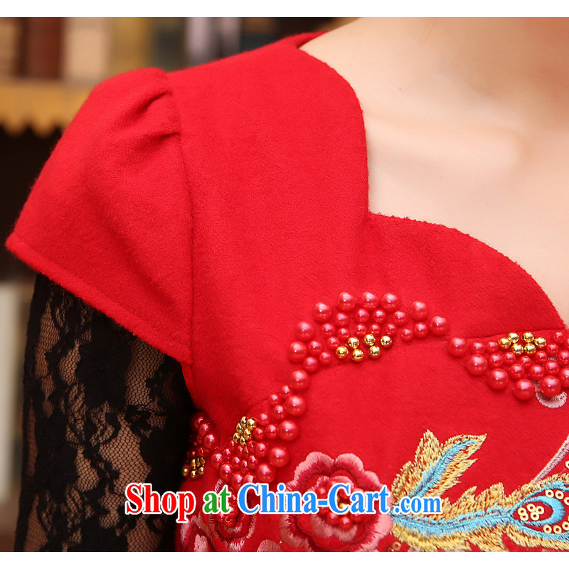 Early Morning, 2014 new cheongsam dress marriage short fleece? red retro improved bridal toast serving vest skirt red XXL, morning land, and shopping on the Internet