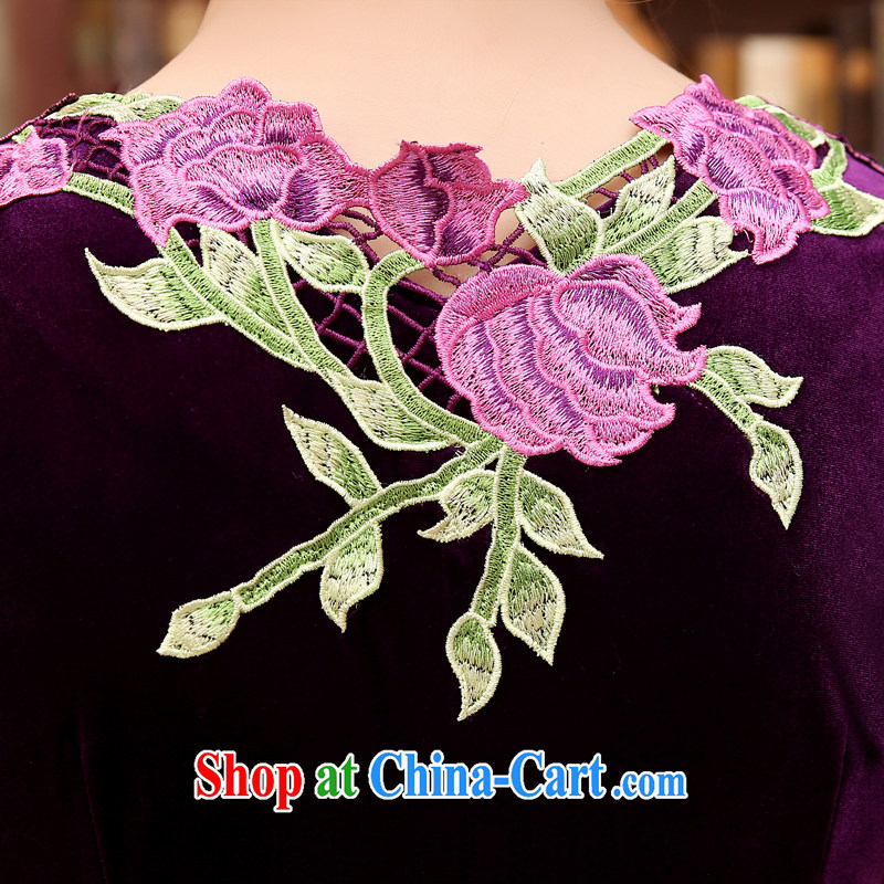 Morning, Autumn 2014 the new stylish and refined antique cuff in fine rust take velvet cheongsam dress Purple Purple XXL morning land, shopping on the Internet