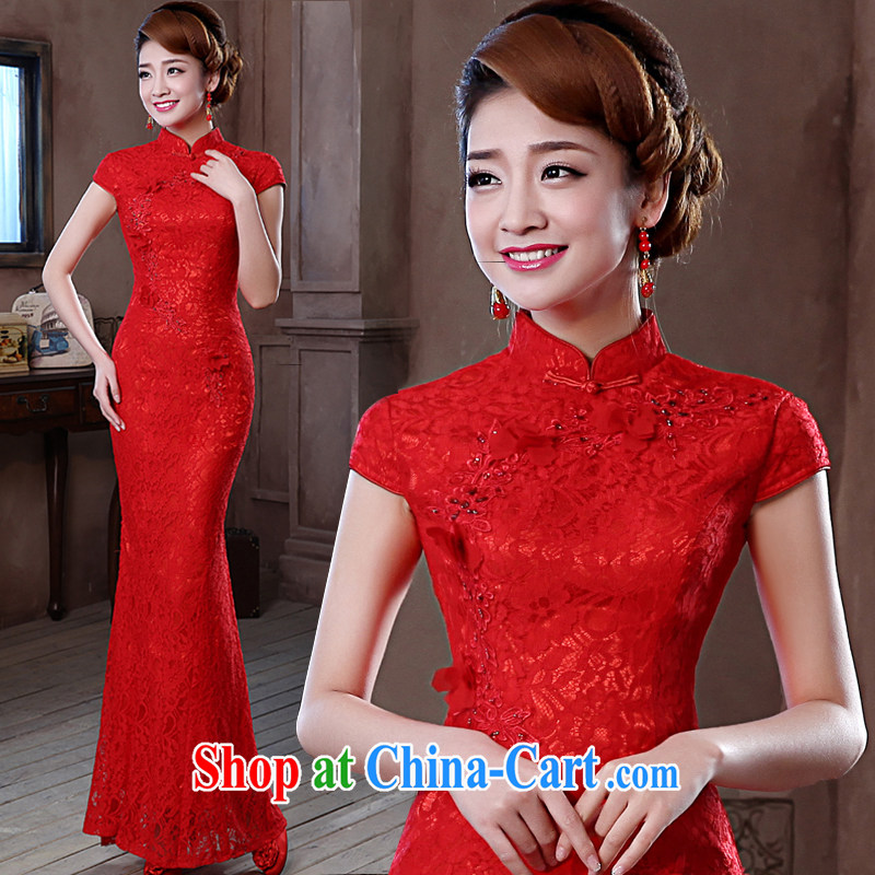Jessica covered by short red dresses, 2014 new lace short sleeve retro, who married his toast at Merlion dress long cultivating graphics thin 7050 red long XXL, Jessica (jessica han), dresses/Tang, and online shopping