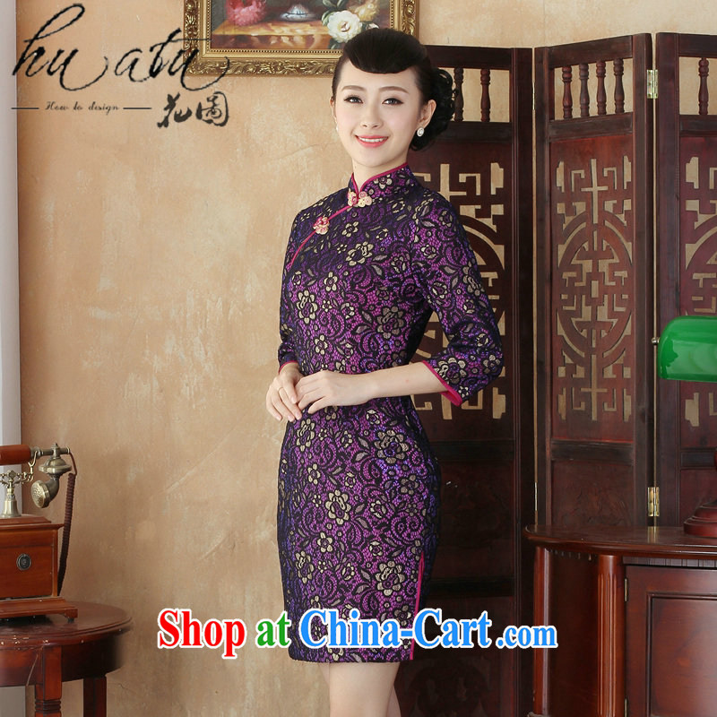 Spend the autumn and the New Tang Women's clothes cheongsam lace-up collar Chinese qipao dress stylish improvements in antique dresses cuff as figure 2 XL, spend figure, shopping on the Internet