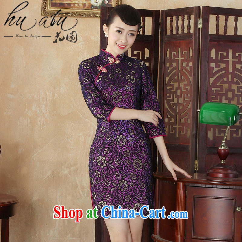 Spend the autumn and the New Tang Women's clothes cheongsam lace-up collar Chinese qipao dress stylish improvements in antique dresses cuff as figure 2 XL, spend figure, shopping on the Internet