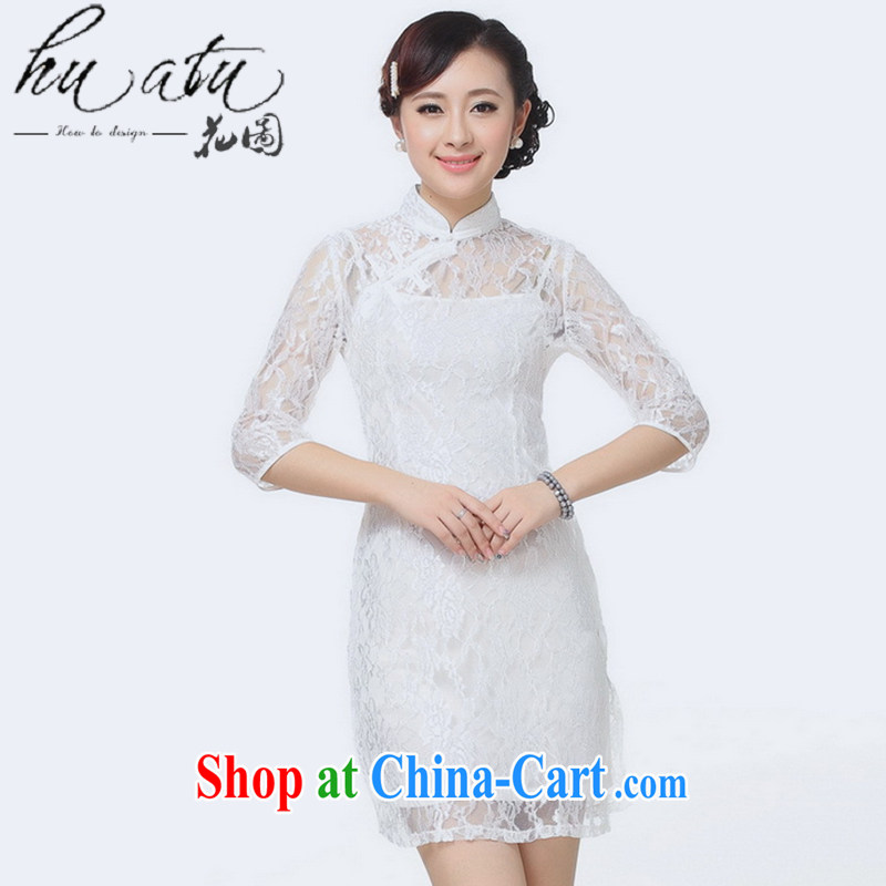 Take the new Tang Women's clothes for the cheongsam Chinese improvements in stylish cuff stretch lace short cheongsam white 3XL, flowers, and, shopping on the Internet