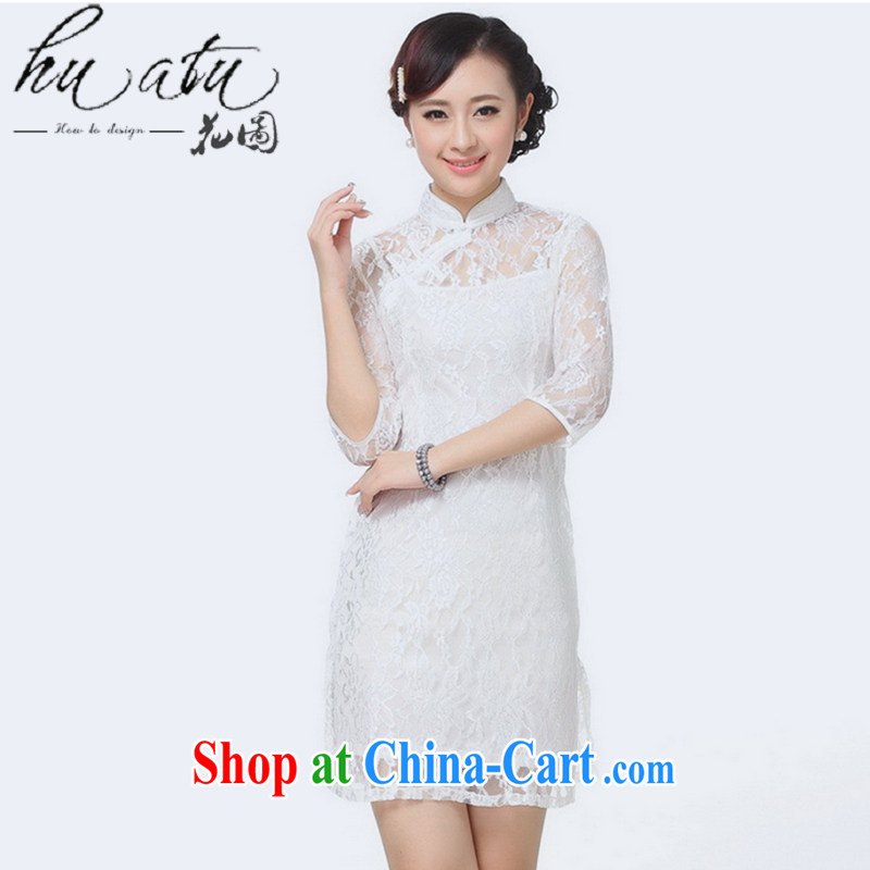 Take the new Tang Women's clothes for the cheongsam Chinese improvements in stylish cuff stretch lace short cheongsam white 3XL, flowers, and, shopping on the Internet