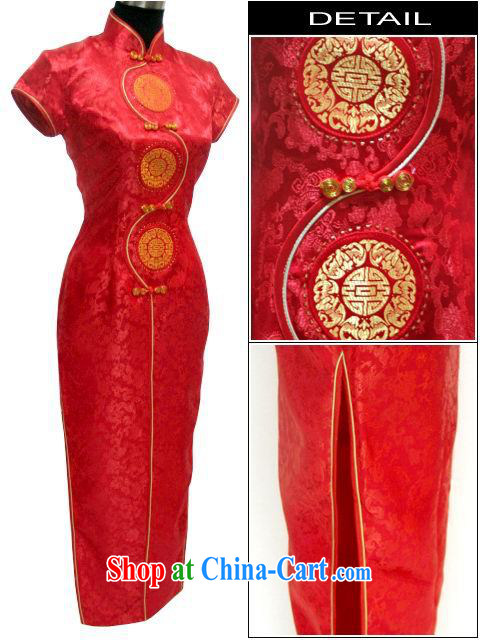High-power's long robes short-sleeved 2012 new ceremonial dress uniform performance stage costumes red long cheongsam wholesale black XL