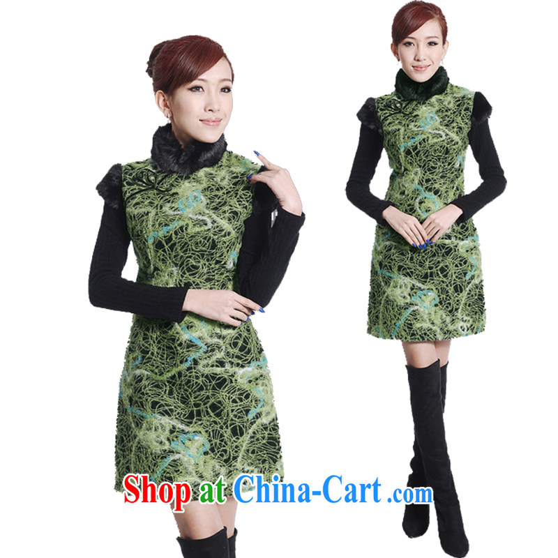 High quality wool is the improvement and stylish 2012 winter clothes new Chinese wool collar cheongsam dress winter dress package mail Map Color XXL