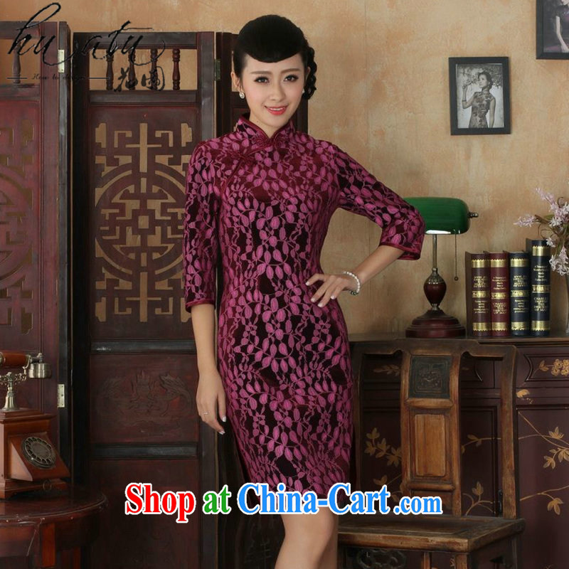 Take the new Chinese cheongsam dress, for Chinese improved lace gold velour cheongsam beauty skirt 7 cuff 19 cheongsam M