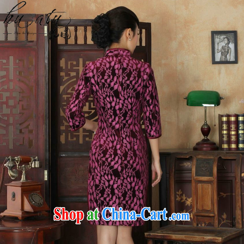 Take the new Chinese cheongsam dress, apply for Chinese improved lace gold velour Sau San cheongsam dress 7 cuff 19 cheongsam M, spend figure, and shopping on the Internet