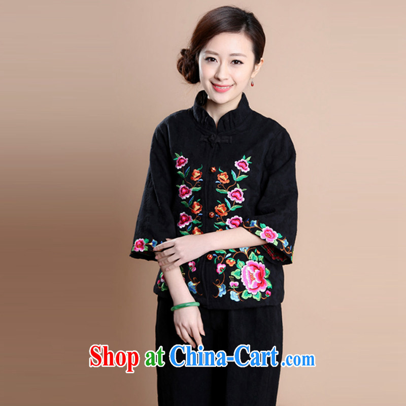 Hip Hop charm and Asia 2014 autumn and winter clothes on the new upscale cotton jacquard embroidered Chinese middle-aged and older women with her mother T-shirt pants two piece set women to sell Black Kit XXXL, charm and Asia Pattaya (Charm Bali), on-line