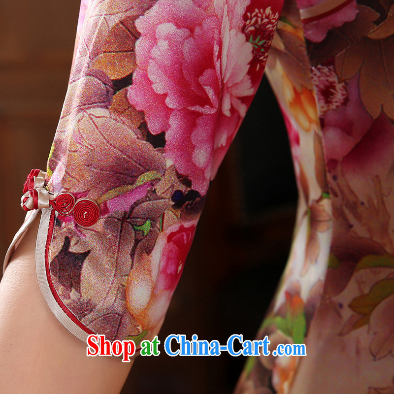 Morning dresses, new autumn 2014 the retro cuff in improved stylish sauna silk heavy Silk Cheongsam dress Peony pink floral M morning land, shopping on the Internet