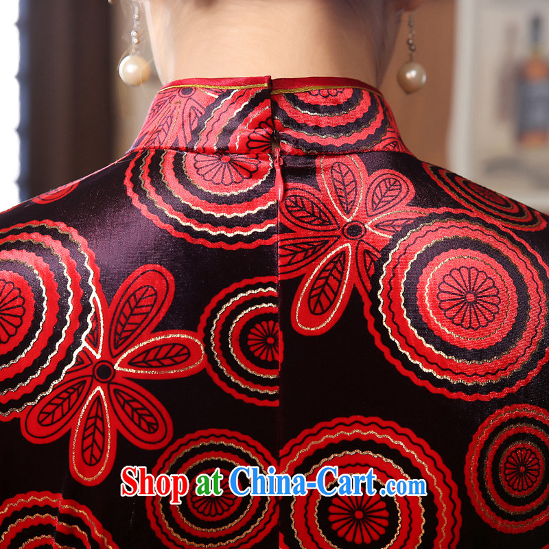 Early Morning, spring and autumn 2015 new stylish improved retro short Korean velvet cuff in cheongsam dress mom with dark red XXL morning land, shopping on the Internet