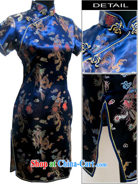 Special Offers Phoenix - tapestries, short-sleeved short cheongsam ceremonial performances stage serving the larger hospitality service wholesale dark blue XXXL pictures, price, brand platters! Elections are good character, the national distribution, so why buy now enjoy more preferential! Health