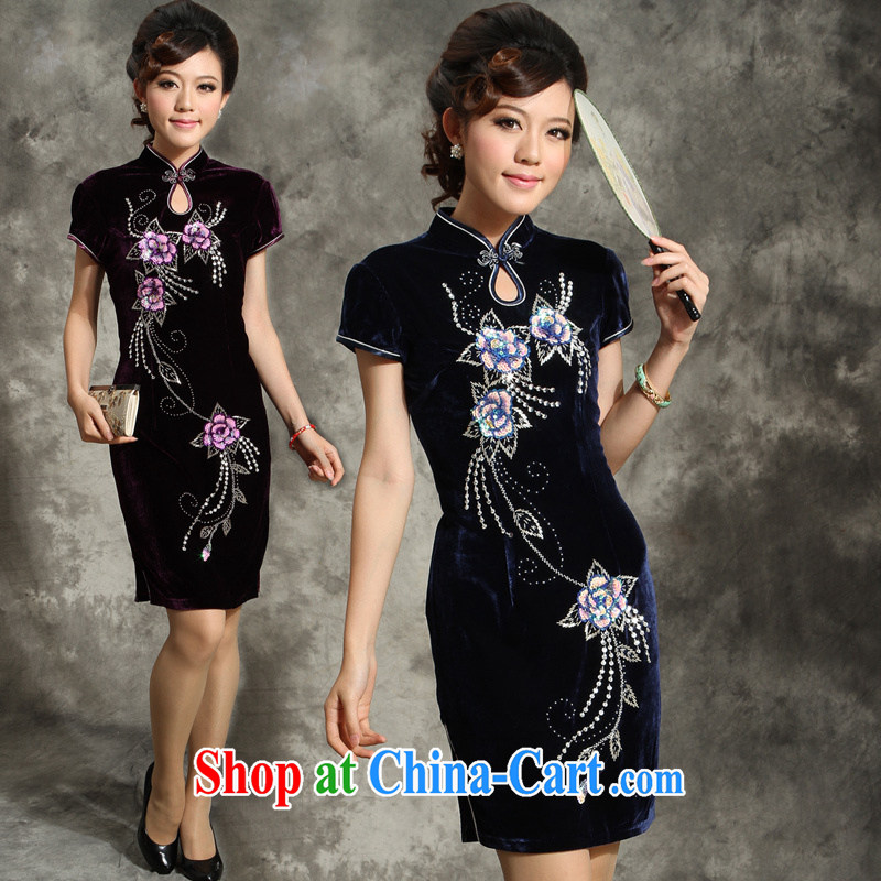 MOM dinner with 2013 standard retro wool short dresses, old mother-in-law wedding dress package mail dark blue _no shawl_ XL