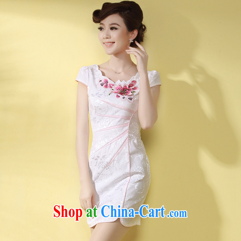 cheongsam dress summer fashion 2014 new short, Beauty package and sexy white girl cheongsam pink flower XXXL, music, dresses/Tang, and shopping on the Internet