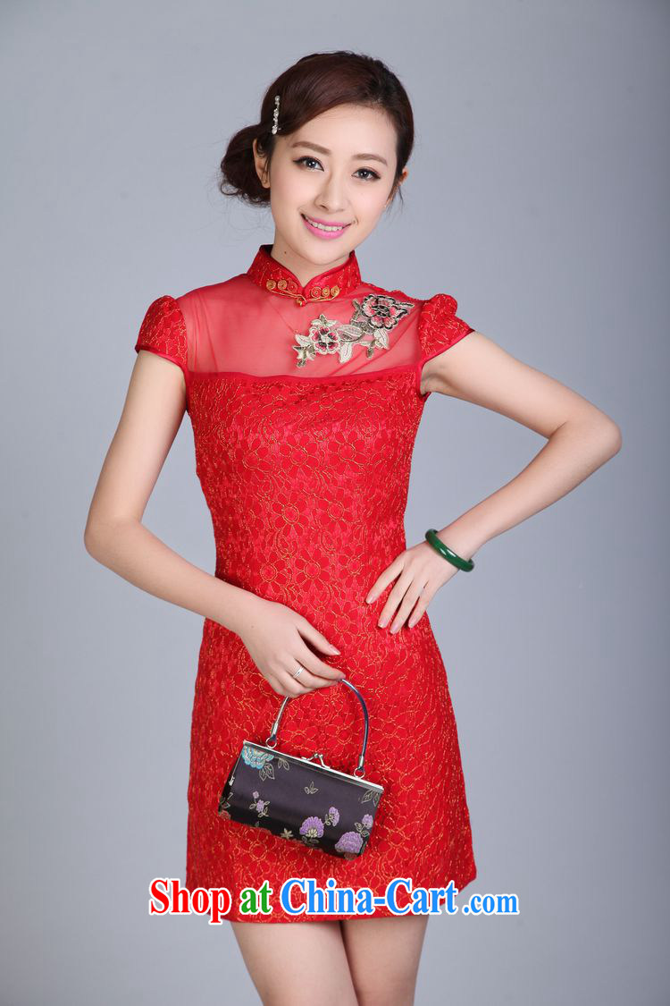 Daily cheongsam dress style beauty summer sense of improved retro high-end lace female short dress red XXL pictures, price, brand platters! Elections are good character, the national distribution, so why buy now enjoy more preferential! Health