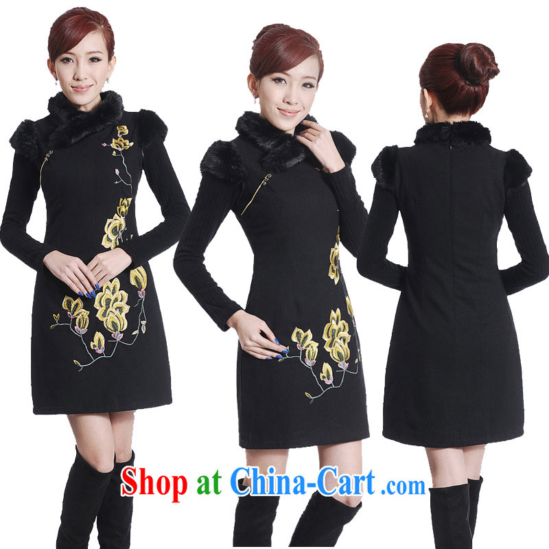 Special Winter hair dresses? 2013 new_improved fashion cheongsam dress black dress Beauty Package Mail black XXL