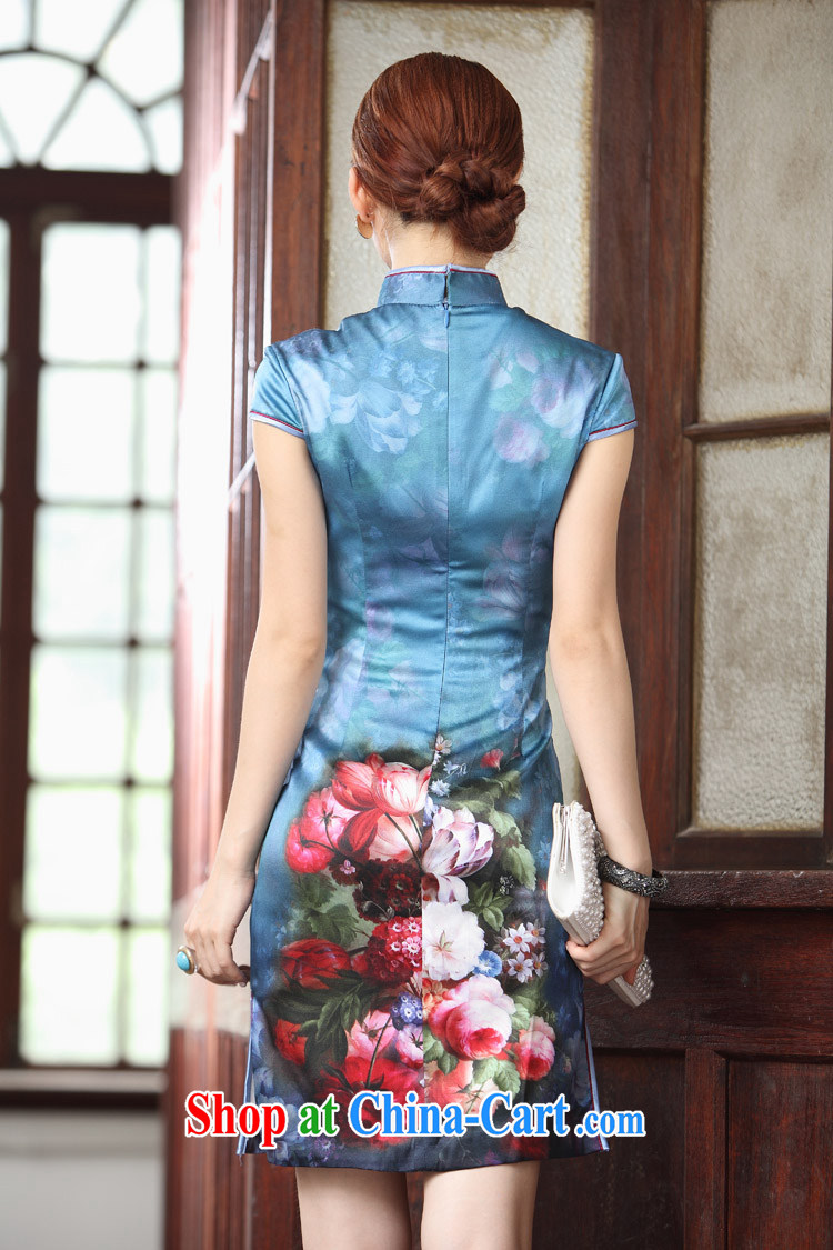 Clearance Silk Cheongsam dress upscale retro silk fabric improved stylish summer sense of cheongsam dress dress fall geese blue XL pictures, price, brand platters! Elections are good character, the national distribution, so why buy now enjoy more preferential! Health