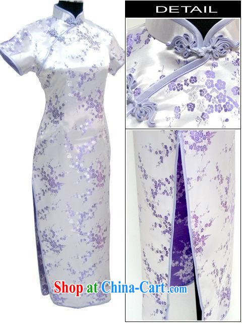 Special offers traditional Phillips-head short-sleeved long cheongsam light purple with a large code performance dress welcome stage with light purple XXXL