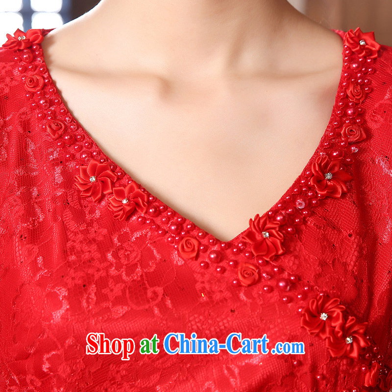 Early Morning, dresses, new 2014 autumn the retro long-sleeved improved stylish lace cheongsam dress two-color bridal red M morning land, shopping on the Internet
