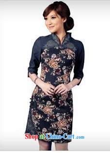 E-mail packages 5 short sleeves cheongsam dress in 2012 cuff cheongsam dress retro fashion improvements, Autumn Chinese Dress skirt Map Color XXL