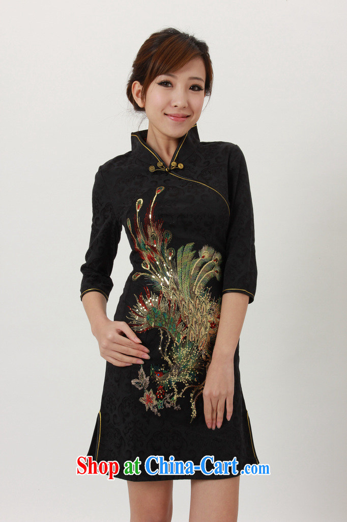 The cheongsam dress cuff 2012 autumn bride replacing Tang with Chinese improved 7 beauty cuff dress skirt package mail black XXL