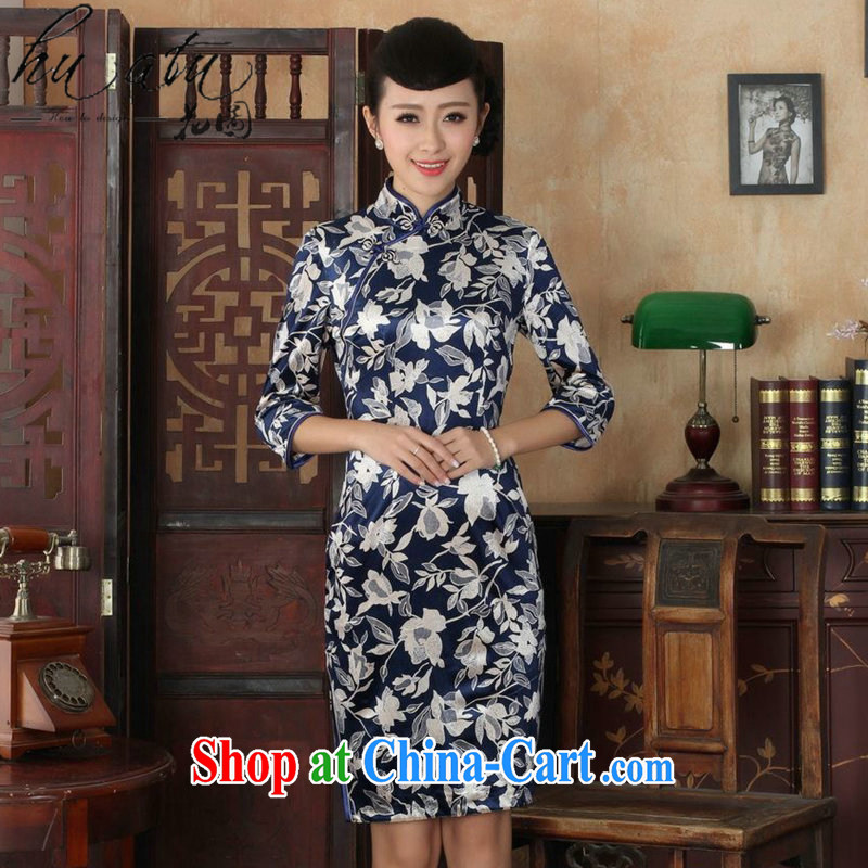 Spend the autumn and replacing Tang Women's clothes outfit New paragraph for the Chinese improved national gold velour cheongsam beauty skirt 7 sub-cuff - A XL 3, figure, and shopping on the Internet
