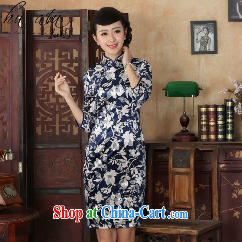 Spend the autumn and replacing Tang Women's clothes outfit New paragraph for the Chinese improved national gold velour cheongsam beauty skirt 7 sub-cuff - A XL 3, figure, and shopping on the Internet