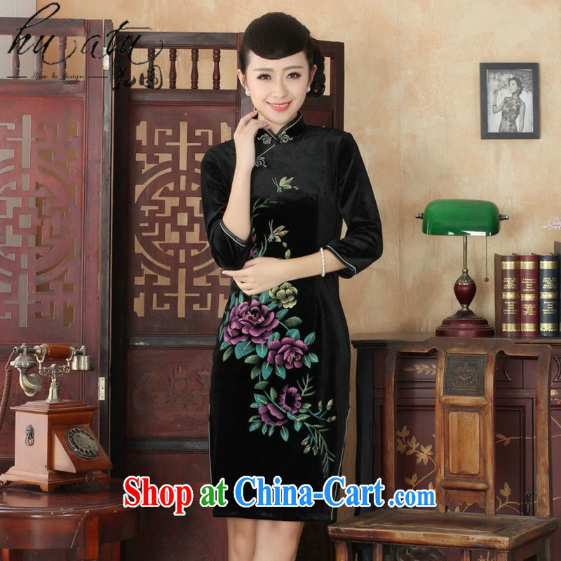 Spend the autumn and the New Tang Women's clothes, cheongsam collar hand-painted flowers and noble lady is really plush robes 7 Cuff - A black 3 XL, spend figure, and shopping on the Internet