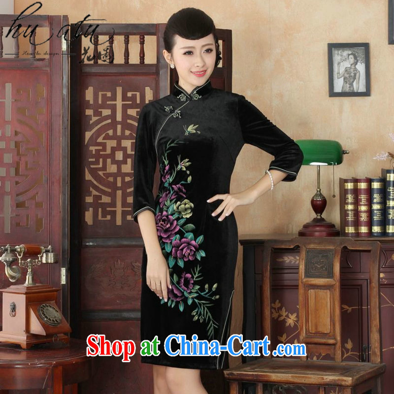 Spend the autumn and the New Tang Women's clothes, cheongsam collar hand-painted flowers and noble lady is really plush robes 7 Cuff - A black 3 XL, spend figure, and shopping on the Internet