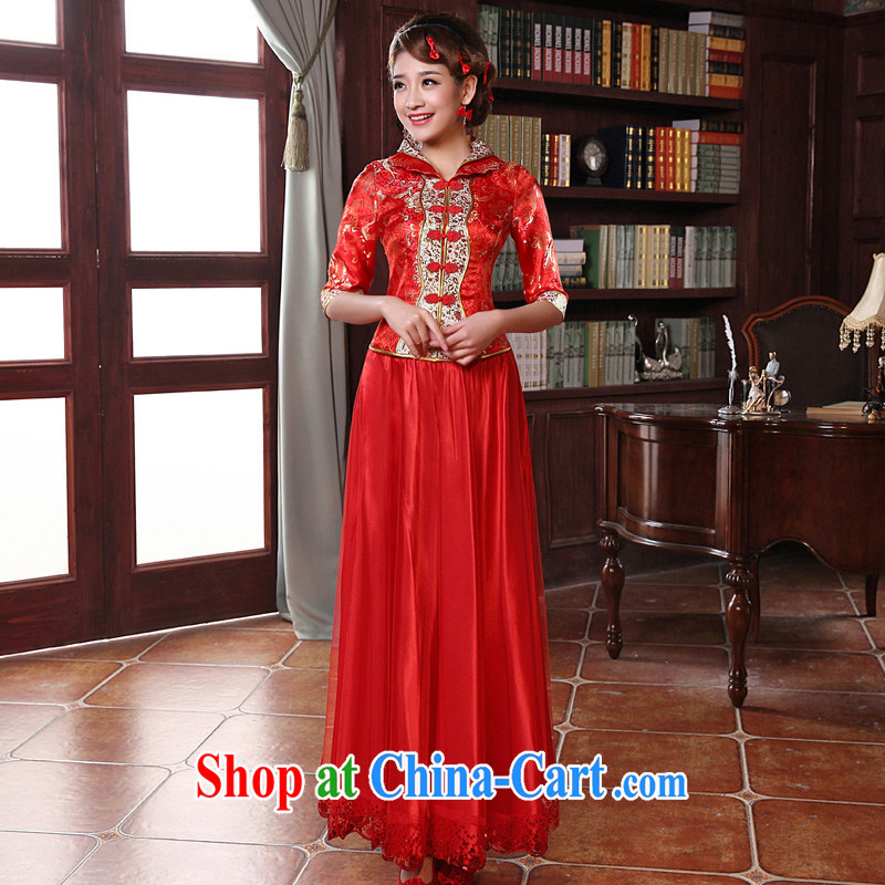 A good service is 2015 new autumn and winter red brides with wedding dress long-sleeved toast clothing cheongsam back doors, long sleeved dress 4 XL