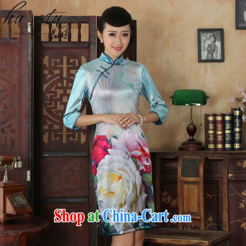 Spend the autumn and the New Tang Women's clothes dresses Ethnic Wind up collar stretch the wool Sau San cheongsam dress 7 cuff as figure 3 XL