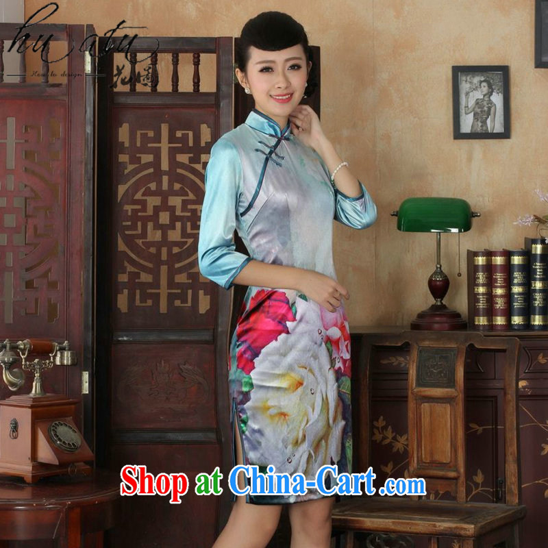 Spend the autumn and the New Tang Women's clothes dresses Ethnic Wind up collar stretch the wool Sau San cheongsam dress 7 cuff such as figure 3 XL, spend figure, and shopping on the Internet