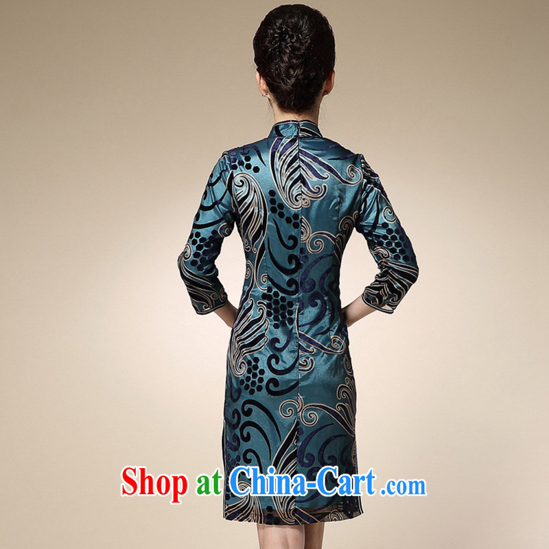 Still, the 2014 autumn and winter short, cultivating high stamp duty 7 cuff fashion cheongsam blue XXL, growing, Cisco, shopping on the Internet