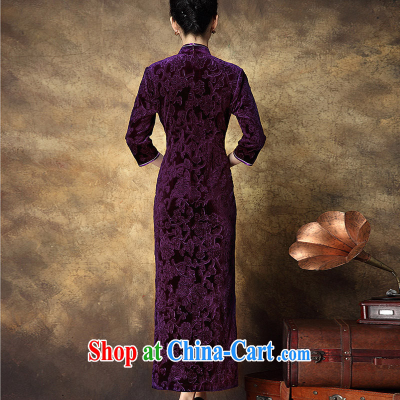 Still, the 2014 autumn and winter new female Chinese qipao, long stylish improved daily with 7 cuffs mother dresses Purple - Long XXL, growing, Cisco, shopping on the Internet