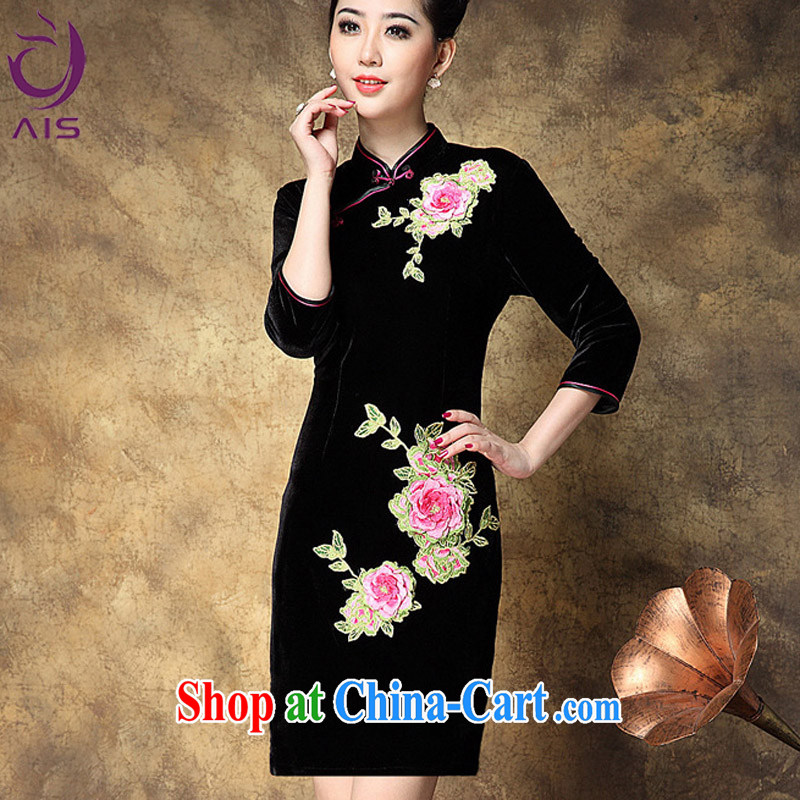 She made the 2014 autumn and winter short Chinese style stylish embroidered improved cheongsam black XXL .