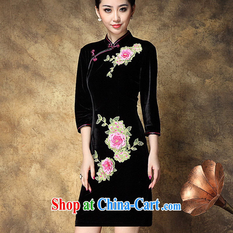 Still, the 2014 autumn and winter, short Chinese style stylish embroidered improved cheongsam black. XXL, growing, Cisco, and shopping on the Internet