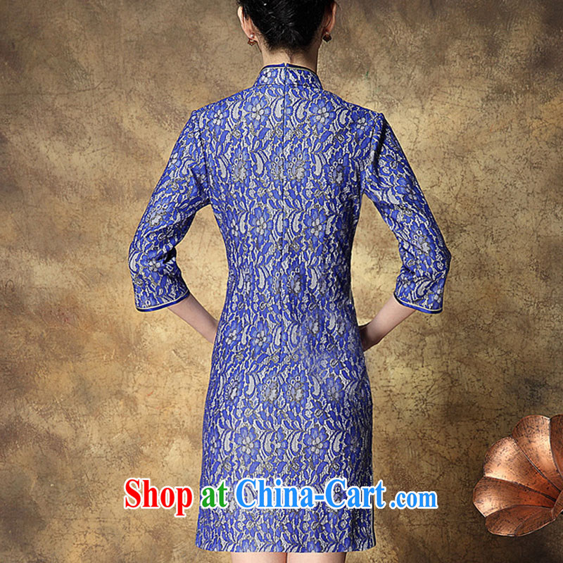 Still, the 2014 autumn and winter new female outfit is withholding lace older Chinese 7 cuff blue qipao XXL, growing, Cisco, shopping on the Internet