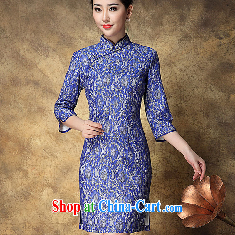 Still, the 2014 autumn and winter new female outfit is withholding lace older Chinese 7 cuff blue qipao XXL, growing, Cisco, shopping on the Internet