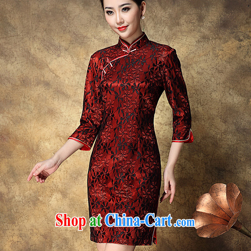 Still, the 2014 autumn and winter European site female cheongsam Stylish retro elegant palace chinese Chinese Lace Embroidery cheongsam red XXL, growing, Cisco, online shopping