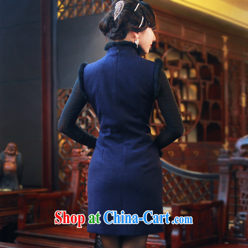 Ruyi style in a new, autumn and winter and stylish high-end cheongsam dress hair for improved solid-colored short cheongsam dress 4808 4808 blue XXL sporting, wind, shopping on the Internet