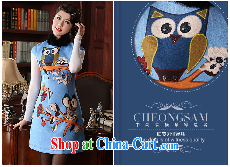 The CYD HO Kwun Tong' fuser dream 2014 winter clothing new improved cheongsam rabbit hair style stamp dresses QD 4932 sky XXL pictures, price, brand platters! Elections are good character, the national distribution, so why buy now enjoy more preferential! Health