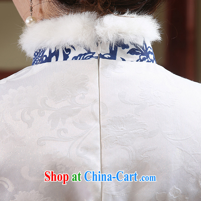 The CYD HO Kwun Tong' paintings rabbit hair for retro improved blue and white porcelain dresses 2015 winter clothes new quilted QW 4911 blue-and-white XXL, Sau looked Tang, shopping on the Internet