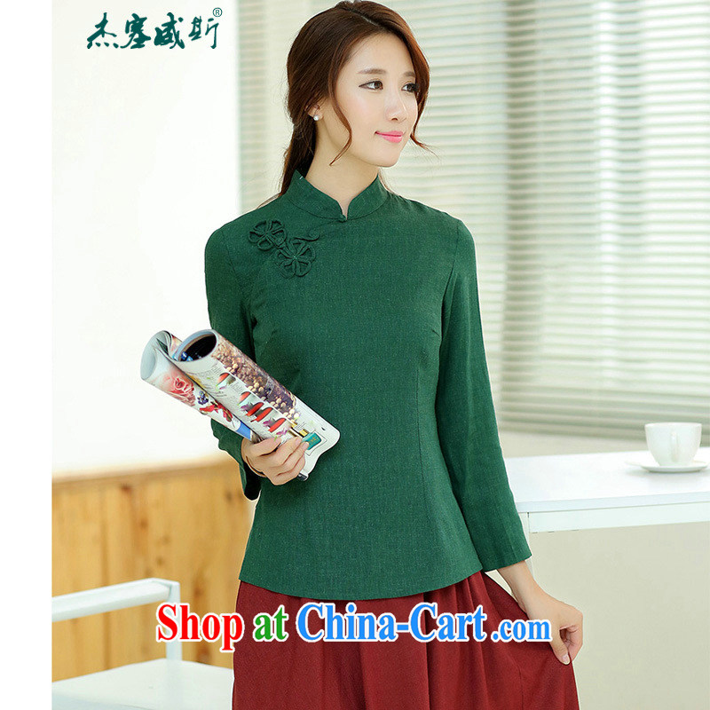 Jack Plug, spring and summer female Chinese improved national wind Retro is a tight hand-tie cotton Ma Tang long-sleeved shirt with black XXL, Jessup, and on-line shopping