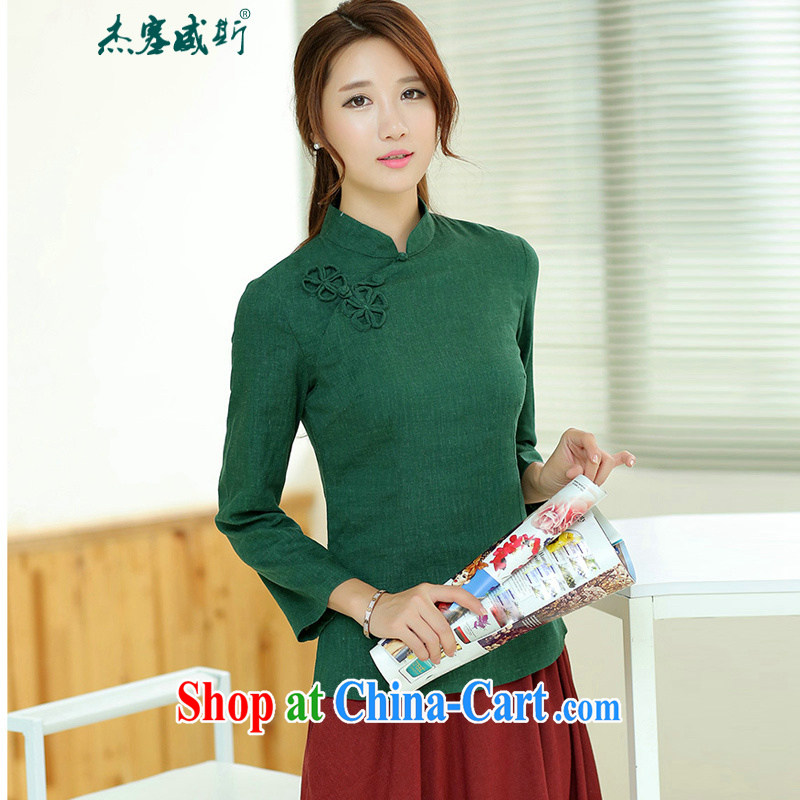 Jack Plug, spring and summer female Chinese improved national wind Retro is a tight hand-tie cotton Ma Tang long-sleeved shirt with black XXL, Jessup, and on-line shopping