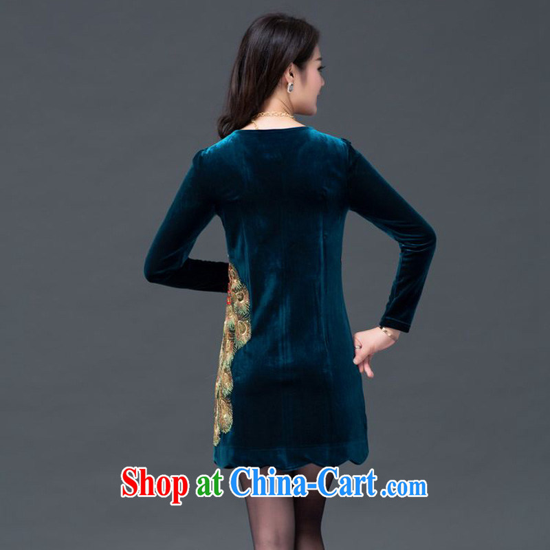 JA the 2014 autumn and winter new retro staple Pearl embroidered Phoenix gold velour dress SSF - 1491 blue XXXXL, JA, and shopping on the Internet