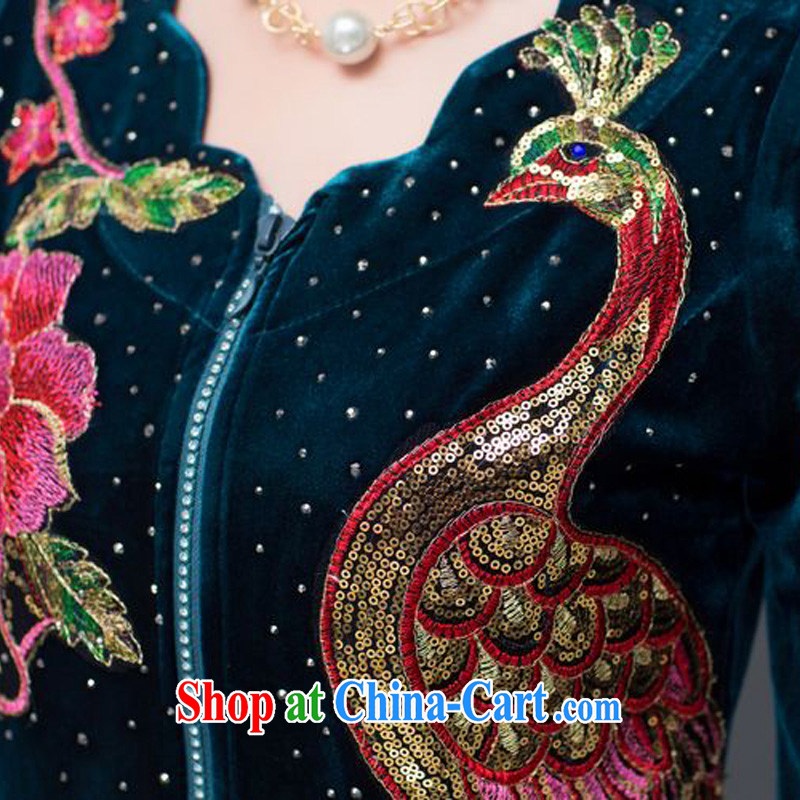 JA the 2014 autumn and winter new retro staple Pearl embroidered Phoenix gold velour dress SSF - 1491 blue XXXXL, JA, and shopping on the Internet