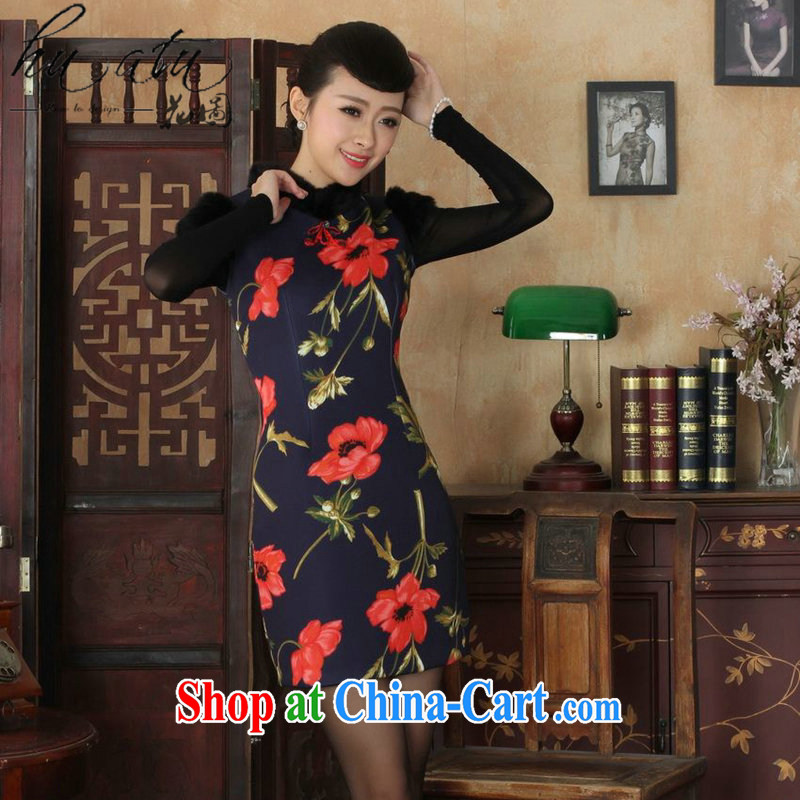 Take the Tang Women's clothes cheongsam Chinese improved retro, for winter National wind robes stretch cotton short cheongsam as figure 2 XL, spend figure, on-line shopping