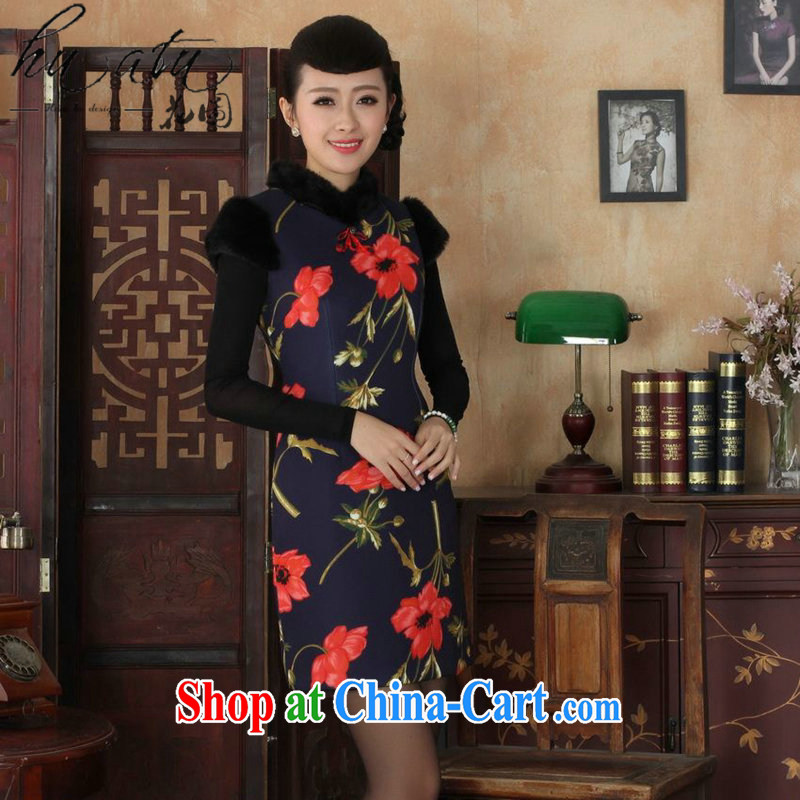 Take the Tang Women's clothes cheongsam Chinese improved retro, for winter National wind robes stretch cotton short cheongsam as figure 2 XL, spend figure, on-line shopping