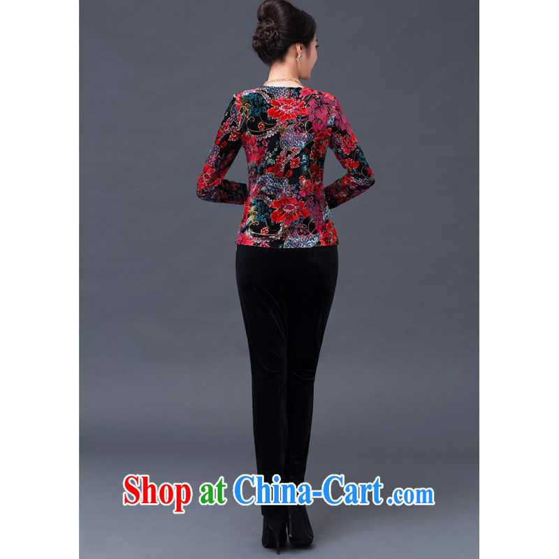JA the 2014 autumn and winter new retro full stamp duty on Pearl River, Kim velvet jacket trousers Kit SSF - 1492 - 14,001 red flower XXXXXL, JA, and shopping on the Internet