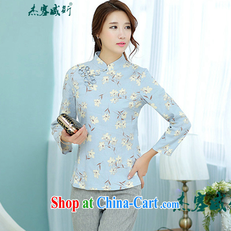 Jessup, China wind spring and summer women improved Chinese Antique linen stamp duty, for long-sleeved hand-tie Chinese shirt T-shirt, long-sleeved sweater, a flower M, Jessup, and shopping on the Internet