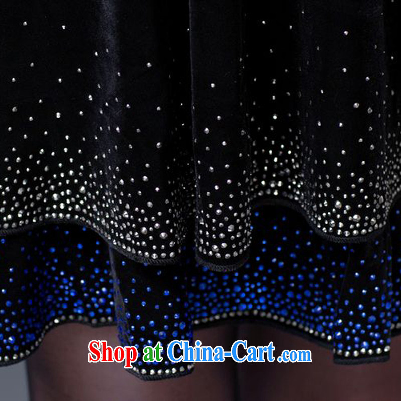 Tze-The 2014 autumn and winter new V collar 100 hem gold velour stamp nail Pearl dresses SSF - 1497 blue XXXXXL, JA, and shopping on the Internet